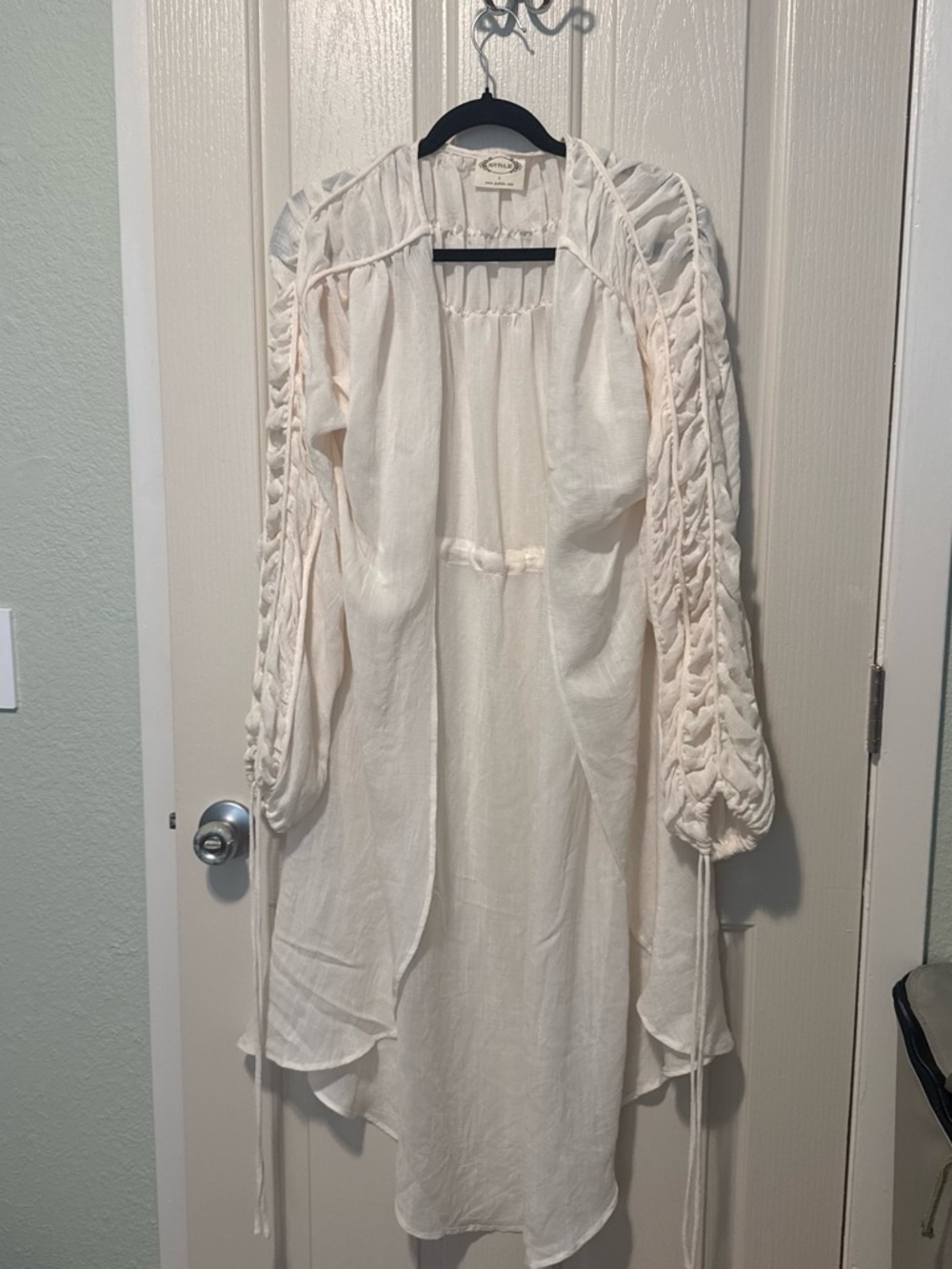 Light Cream Boho Open Cardigan with Braided Sleeves